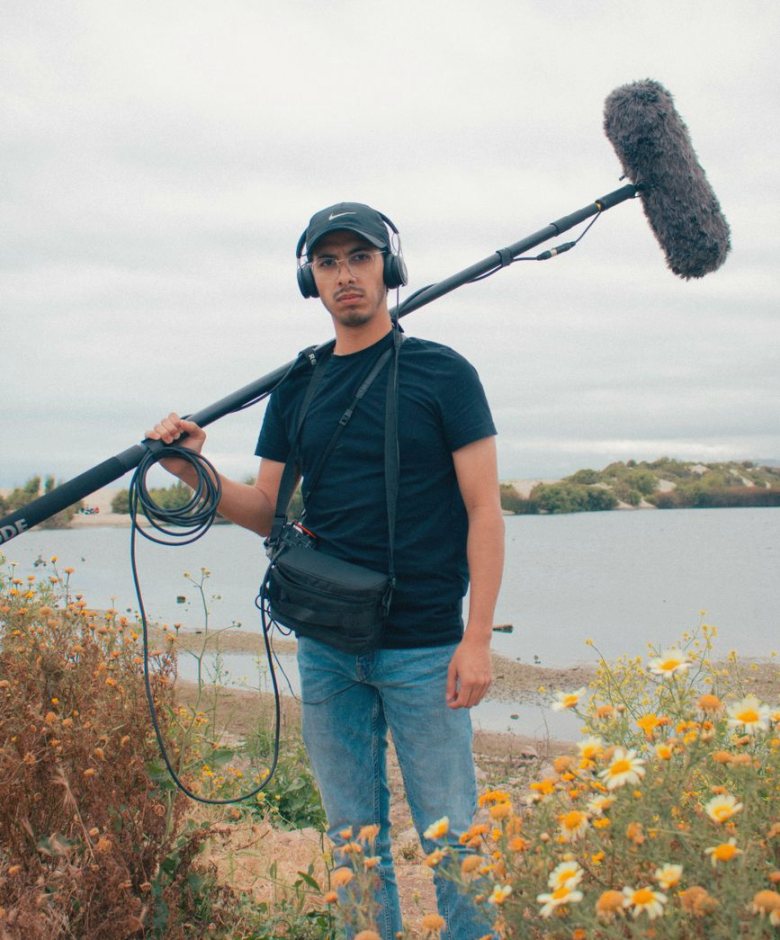 Microphone on boom in studio